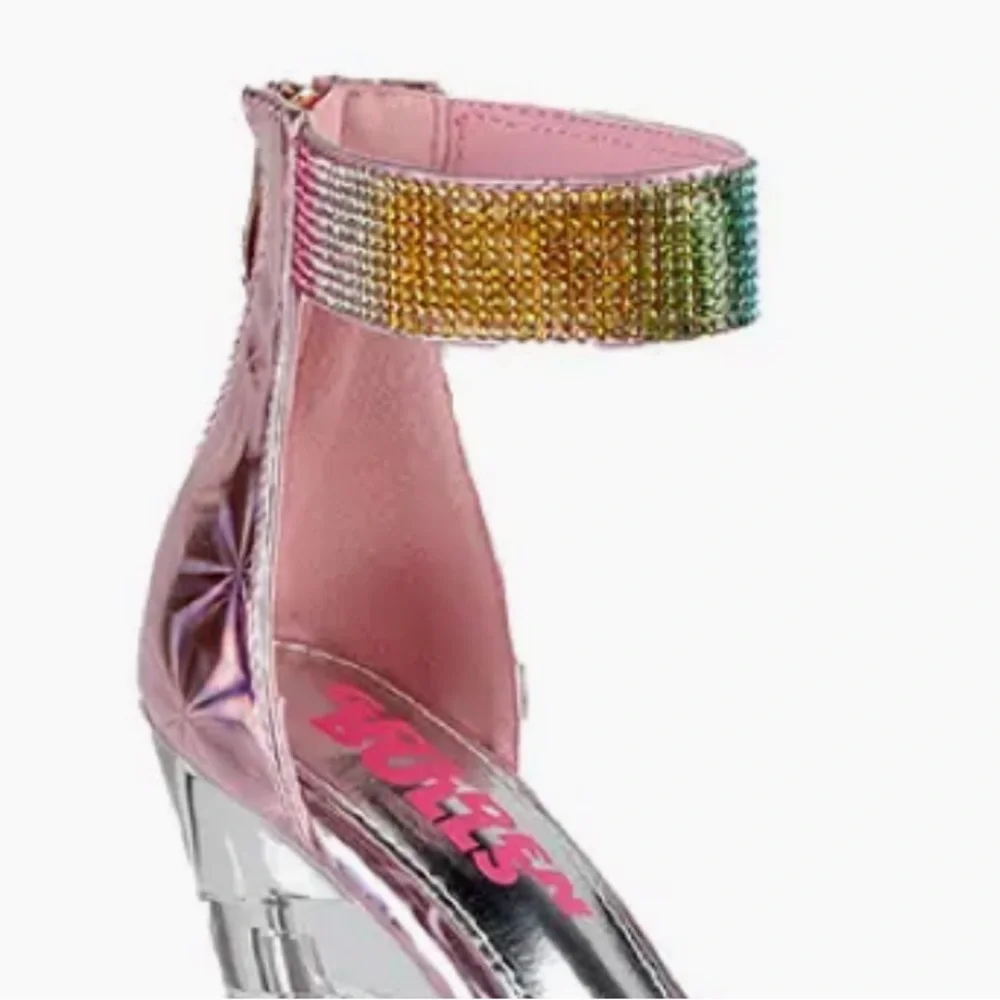 Offer! Golden Bulls Colima Holographic Metallic Pink Platform Clear Lucite Heels